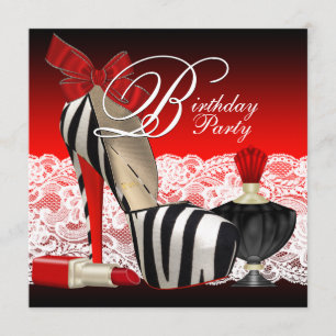 High Heel Shoes Black Red Zebra Party Invitation