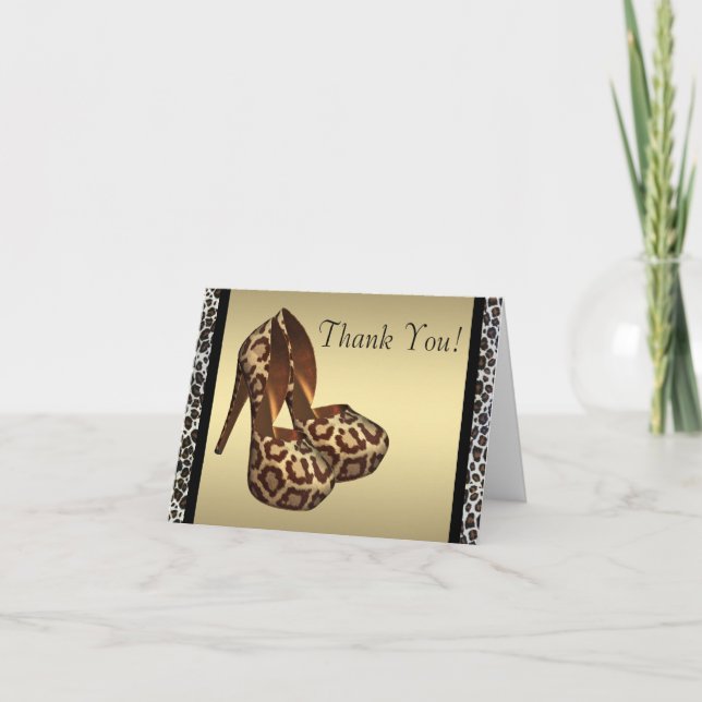 High Heel Shoes Gold Leopard Thank You Cards (Front)