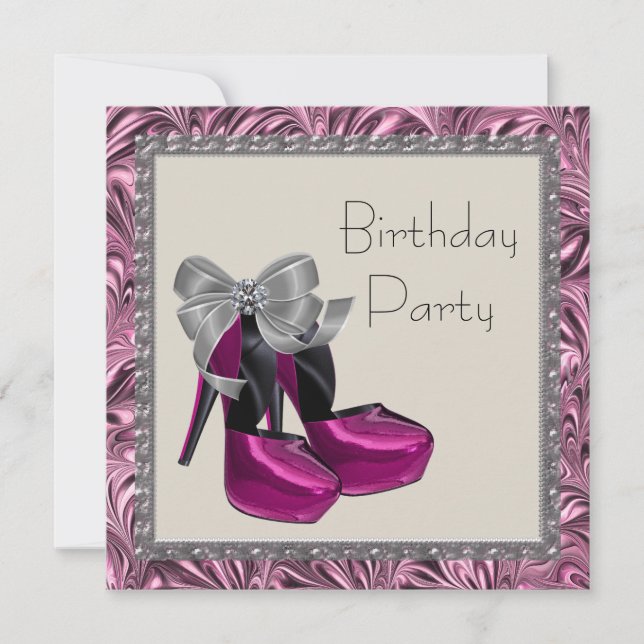 High Heel Shoes Hot Pink Black Birthday Party Invitation (Front)