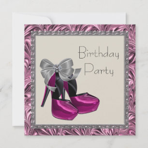 High Heel Shoes Hot Pink Black Birthday Party Invitation