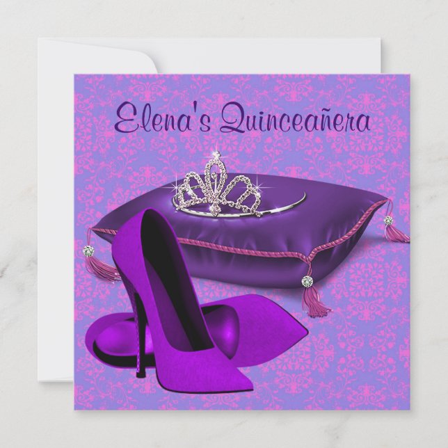 High Heel Shoes Hot Pink Purple Quinceanera Invitation (Front)