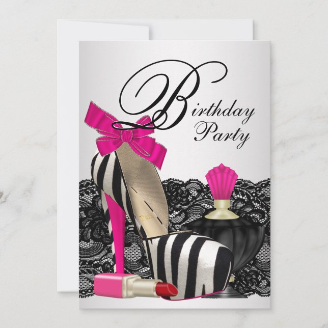 High Heel Shoes Hot Pink Zebra Party Invitation (Front)