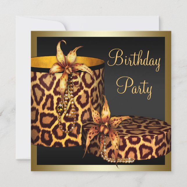 High Heel Shoes Leopard Gold Womans 50th Birthday Invitation (Front)
