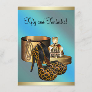 High Heel Shoes Leopard Gold Womans 50th Birthday Invitation
