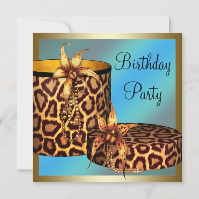 High Heel Shoes Leopard Gold Womans 50th Birthday Invitation (Front)