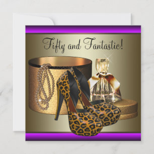 High Heel Shoes Leopard Gold Womans 50th Birthday Invitation