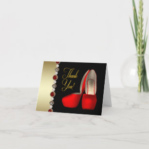 High Heel Shoes Pearls Black Red Gold Thank You Card