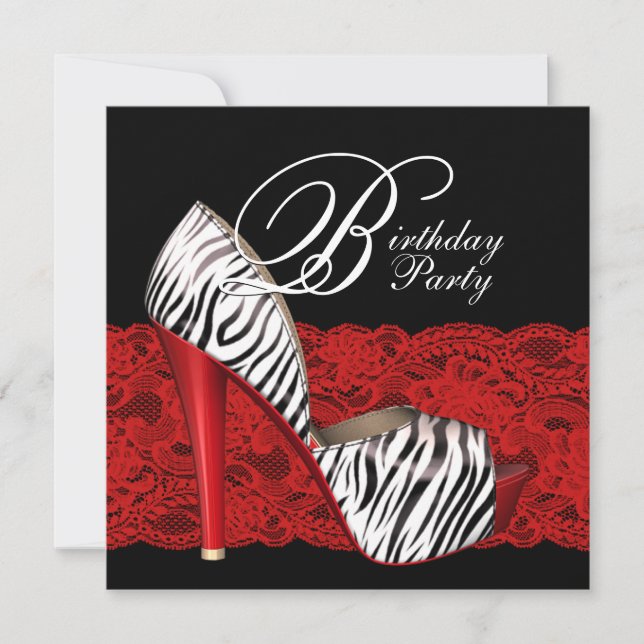 High Heel Shoes Red Zebra Party invitations (Front)
