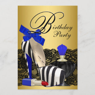 High Heel Shoes Royal Blue and Gold Birthday Party Invitation