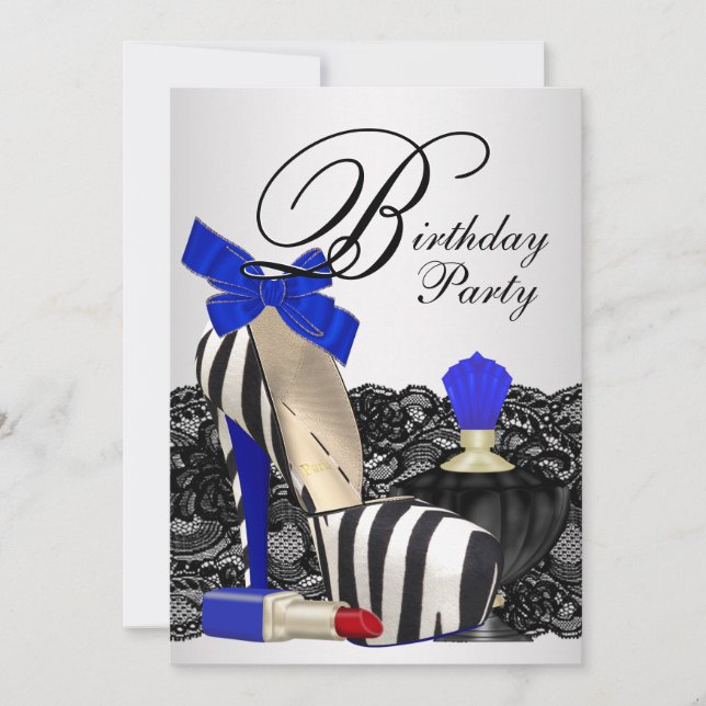 High Heel Shoes Royal Blue Birthday Party Invitation (Front)