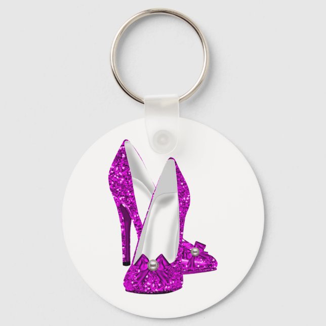 High Heel Shoes Stileto Glitter Pink Key Ring (Front)