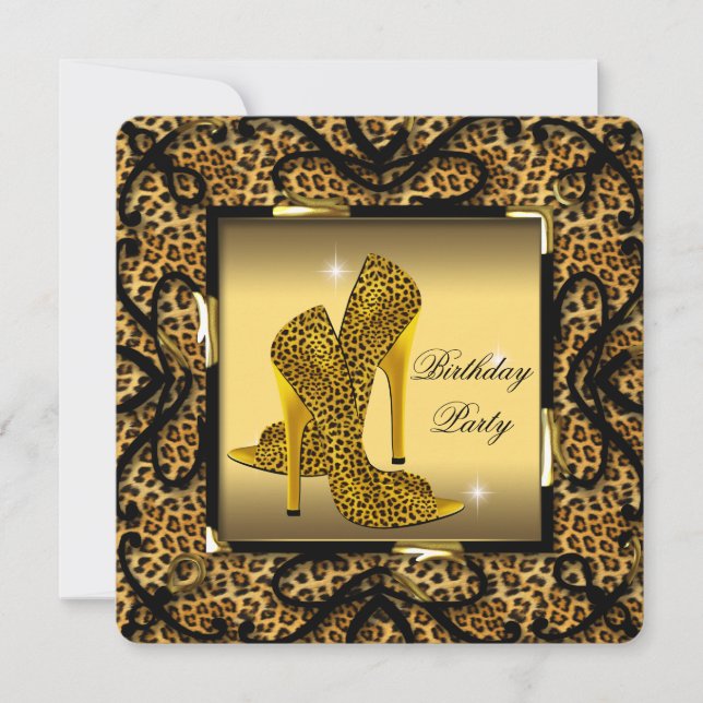 High Heel Shoes Wild Gold Leopard Birthday Party 2 Invitation (Front)