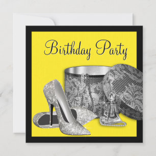 High Heel Shoes Womans Black Yellow Birthday Invitation