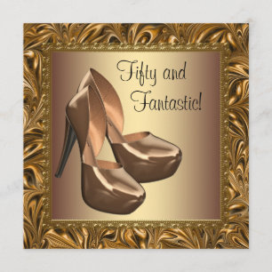 High Heel Shoes Womans Gold 50th Birthday Party Invitation