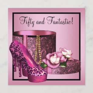 High Heel Shoes Womans Pink Leopard 50th Birthday Invitation