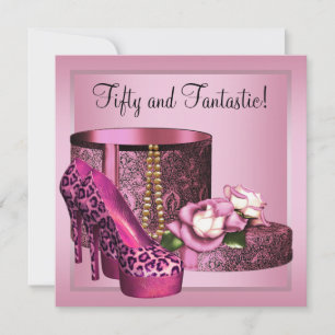 High Heel Shoes Womans Pink Leopard 50th Birthday Invitation