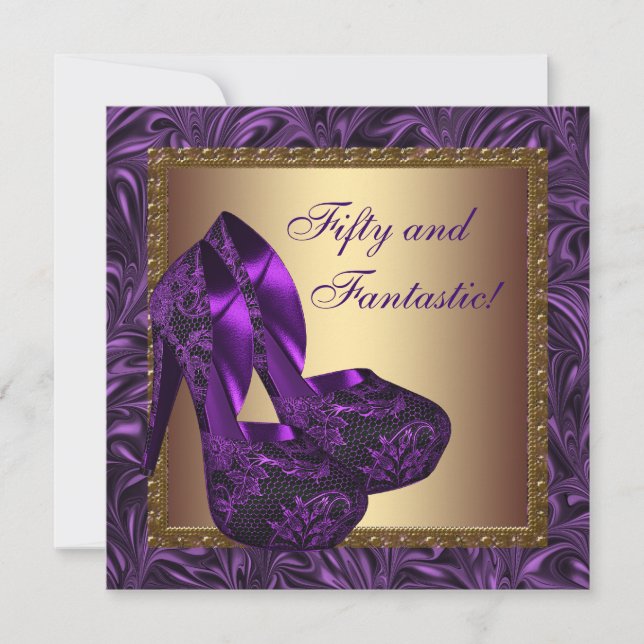 High Heel Shoes Womans Purple 50th Birthday Party Invitation (Front)