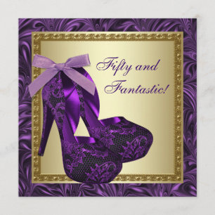 High Heel Shoes Womans Purple 50th Birthday Party Invitation