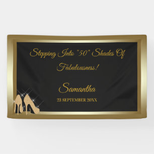 High Heels Black And Gold Birthday Banner Elegant