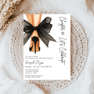 High Heels Black Bow Forty 40th Birthday Party Invitation