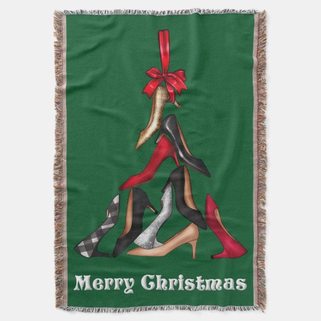 High Heels Christmas Tree Throw Blanket (Front Vertical)