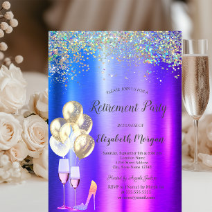High Heels,Colourful Confetti Purple Retirement  Invitation