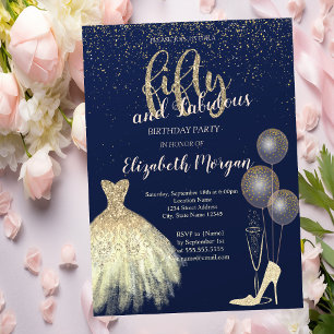 High Heels Confetti,Dress Navy Blue 50th Birthday Invitation