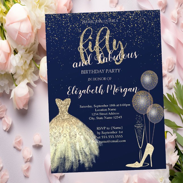 High Heels Confetti,Dress Navy Blue 50th Birthday Invitation (Creator Uploaded)