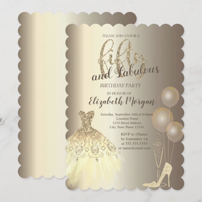 High Heels,Dress,Champagne 50th Birthday  Invitation (Front/Back)