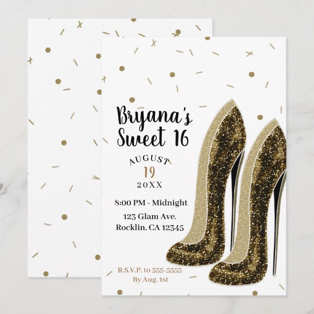 High Heels Fashion Shoes Glam Beauty Sweet 16 Invitation (Front/Back)