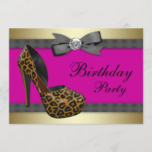 High Heels Hot Pink Leopard Birthday Invitation