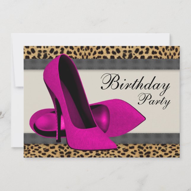 High Heels Hot Pink Leopard Birthday Party Invitation (Front)