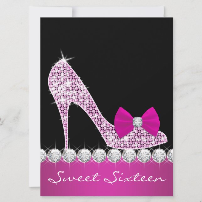High Heels Hot Pink Sweet Sixteen Birthday Party Invitation (Front)