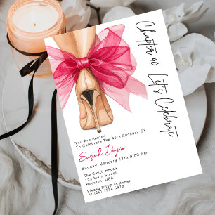 High Heels Pink Bow Forty 40th Birthday Party  Invitation