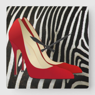 high heels red square wall clock