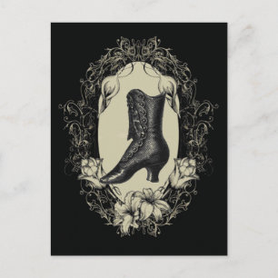 high heels shoe lover black floral victorian postcard