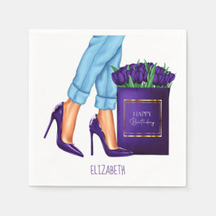 High Heels Shopping Bag Happy Birthday Napkin