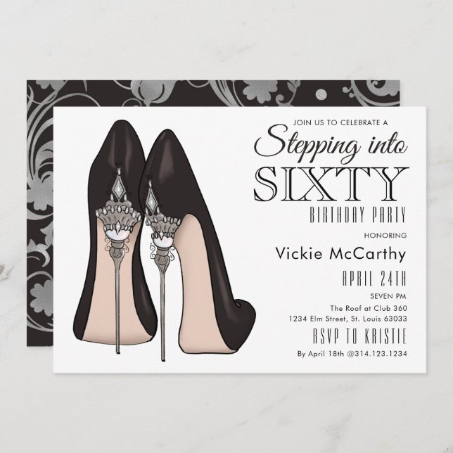 High Heels Stepping Into Sixty Birthday Party Invitation (Front/Back)
