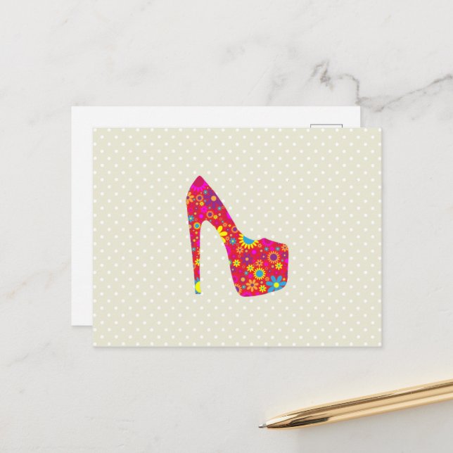 High Heels, Stiletto, Pumps, Flowers, Red Shoes Postcard (Front/Back In Situ)