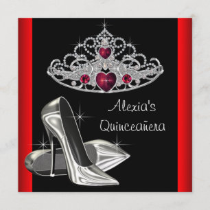 High Heels Tiara Red Black Quinceanea Invitation