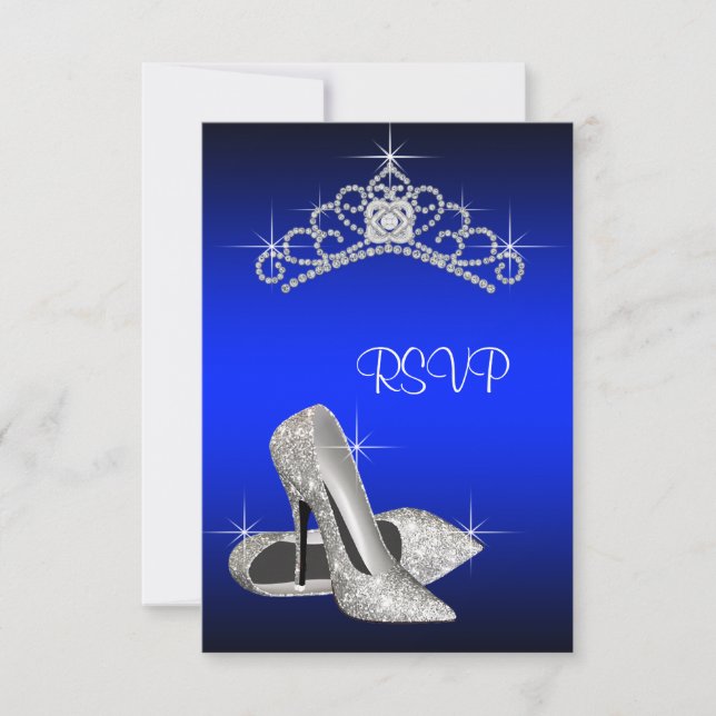 High Heels Tiara Royal Blue Quinceanera RSVP (Front)