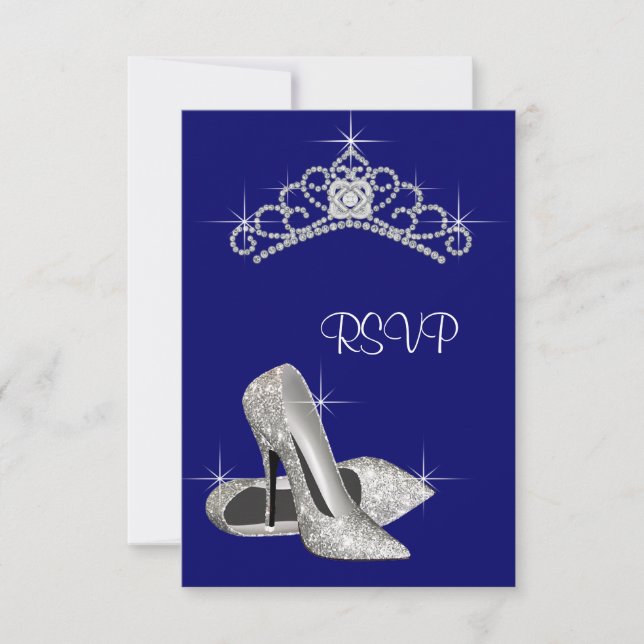 High Heels Tiara Royal Blue Quinceanera RSVP (Front)