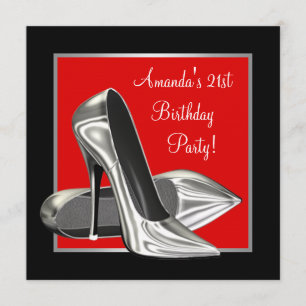 High Heels Womans Red Black  Birthday Party Invitation
