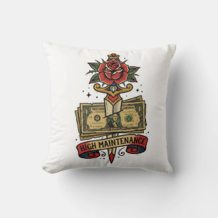 High Maintenance Money Dagger Rose Tattoo Flash B Cushion