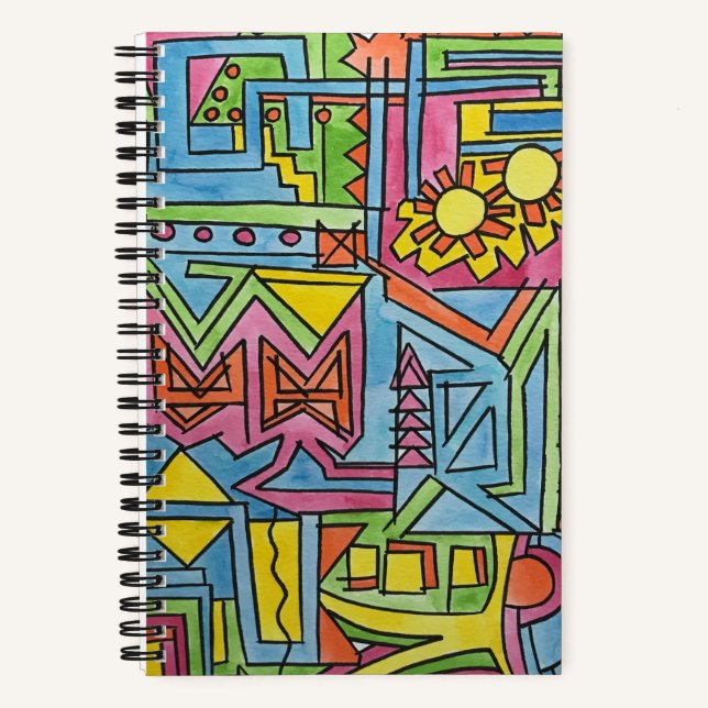 High Noon-Modern Bauhaus Geometric Watercolor Art Notebook (Front)