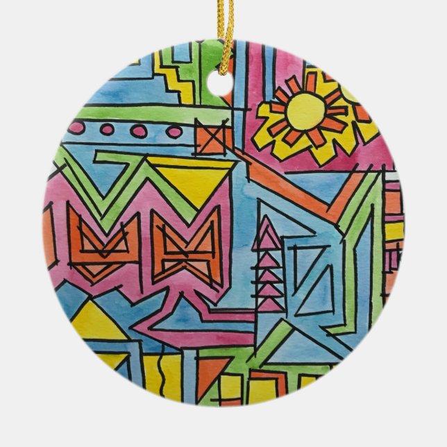 High Noon-Whimsical Modern Geometric Art Ceramic Ornament (Front)