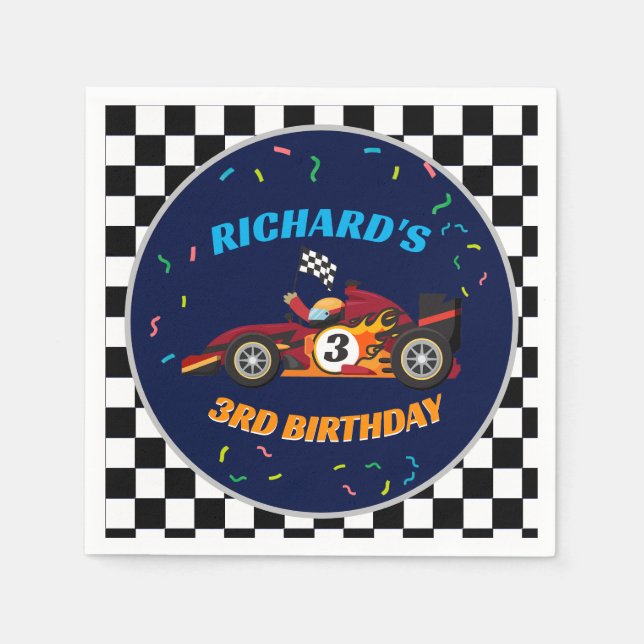 High-Octane Race Car Racing Birthday Navy Blue Napkin (Front)