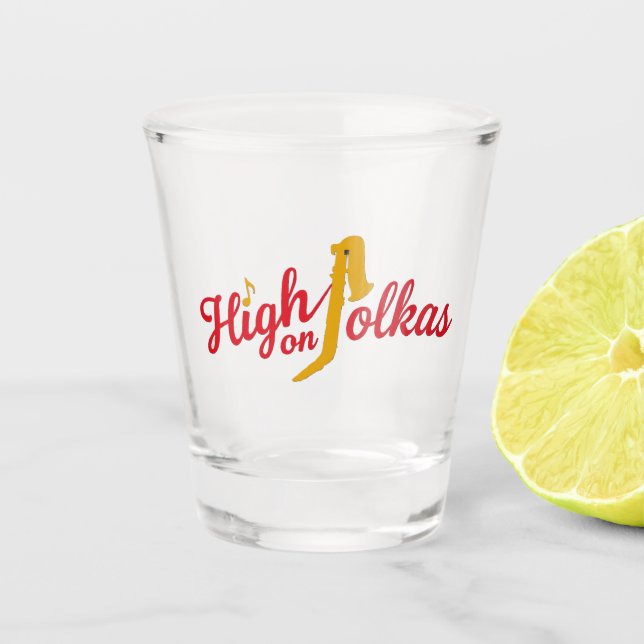 High on Polkas Logo Shot Glass (Front)