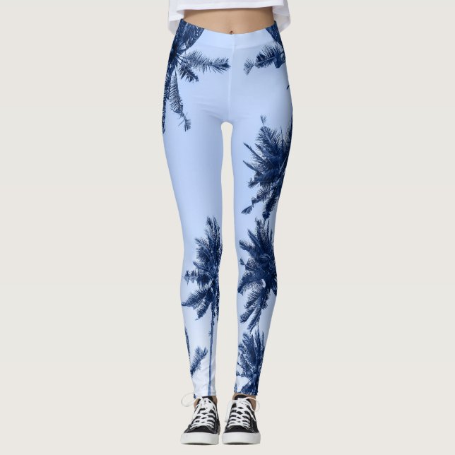 High palm trees, clear blue sky. leggings (Front)