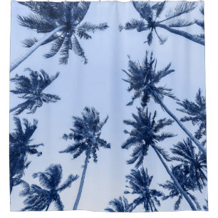 High palm trees, clear blue sky. shower curtain